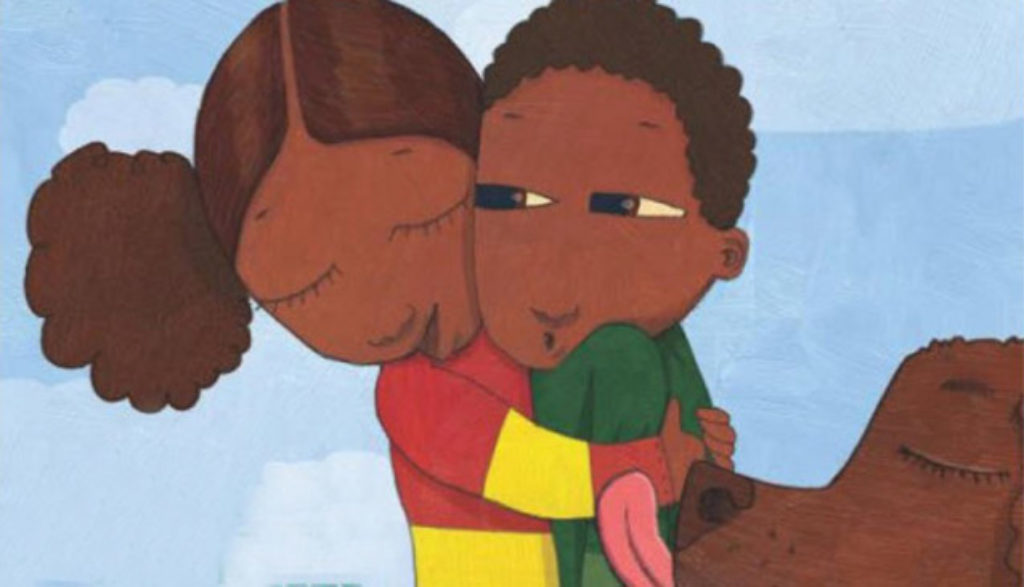 illustration of a girl hugging her brother