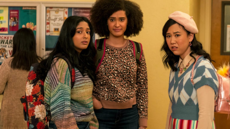 Image of three teen girls from season 2 of the show "Never Have I Ever."