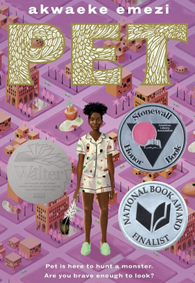 THe cover of the book Pet, which shows a young black girl.