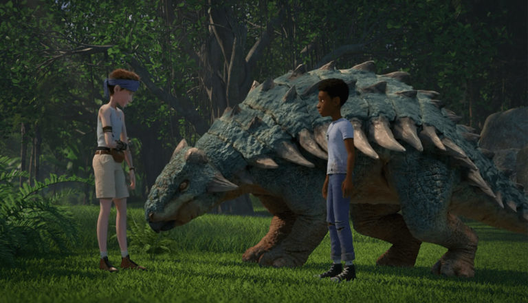 2 boys and a dinosaur