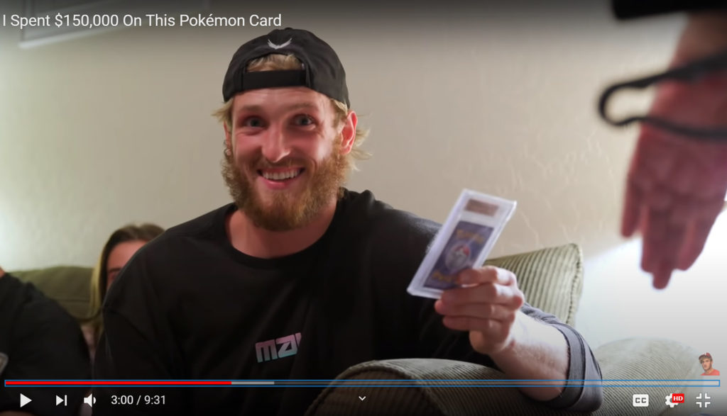 YouTube pic of Logan Paul buying a Pokemon card.