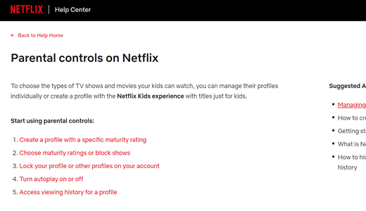 Netflix Parental Controls Screen shot