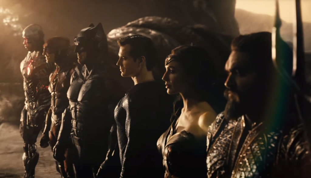 We see a lineup of the six superheroes in Justice League.