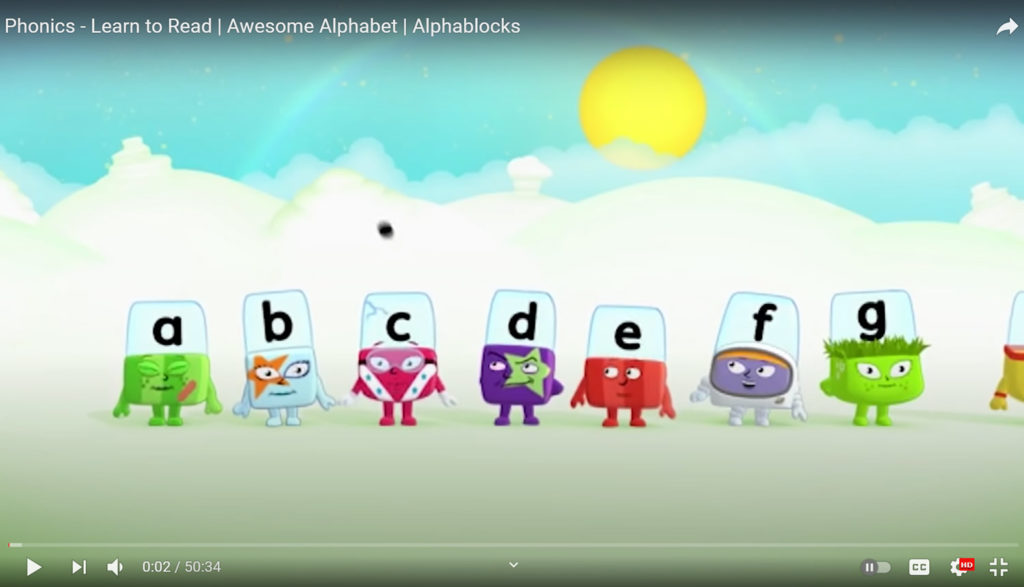 Screen shot of the YouTube channel Alphablocks.