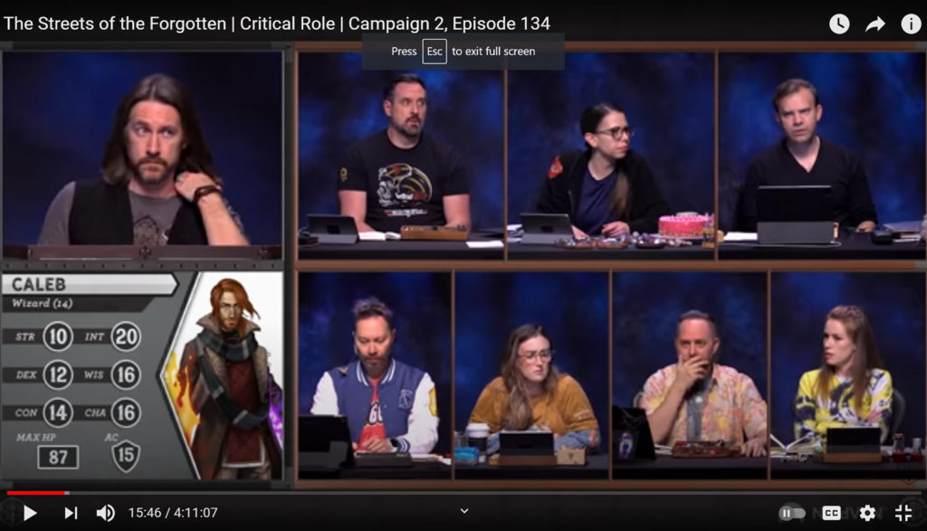 Screenshot of the YouTube Channel for Critical Role.