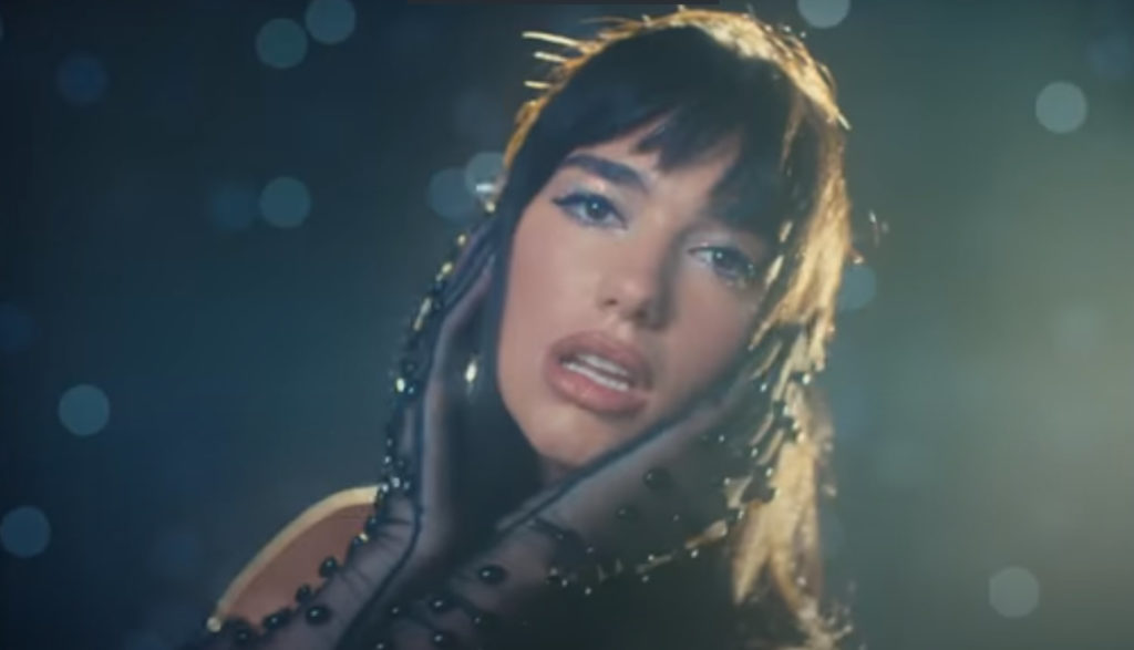 Screen shot of singer Dua Lipa from the video for her song "Levitating."