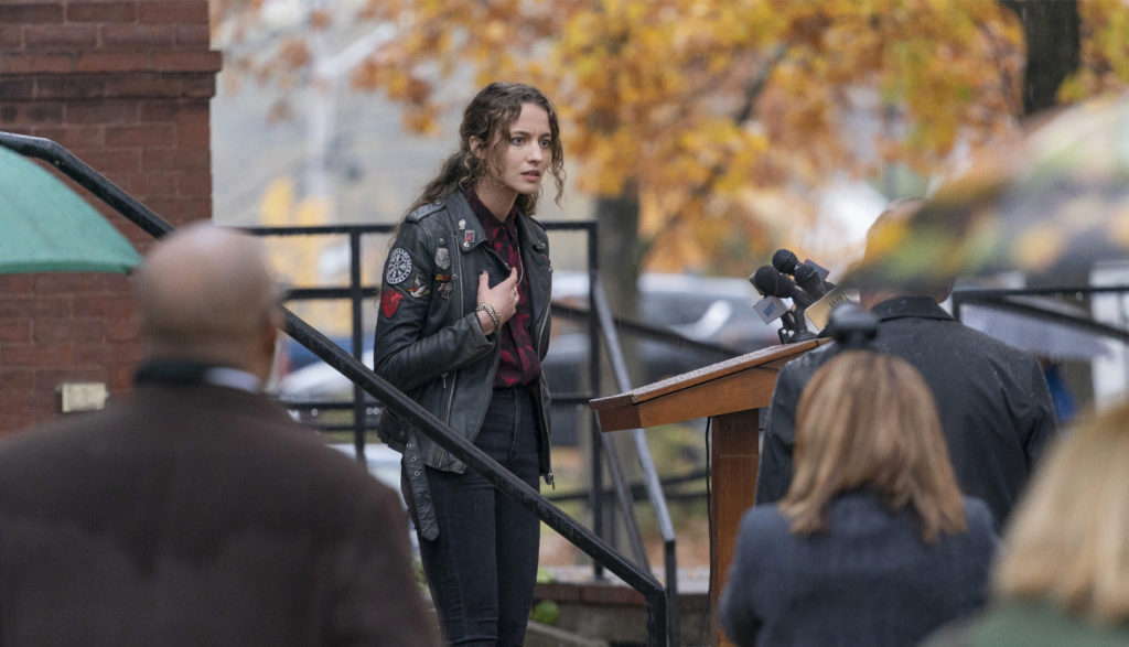 Sarah at a press conference