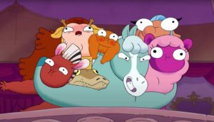 a horse holding strange creatures in Centaurworld series