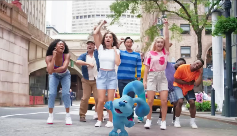 People dancing with blue dog - Blue's Big City Adventure
