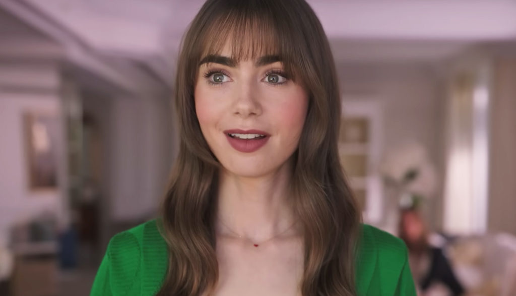 Lily Collins in a green outfit - Emily in Paris