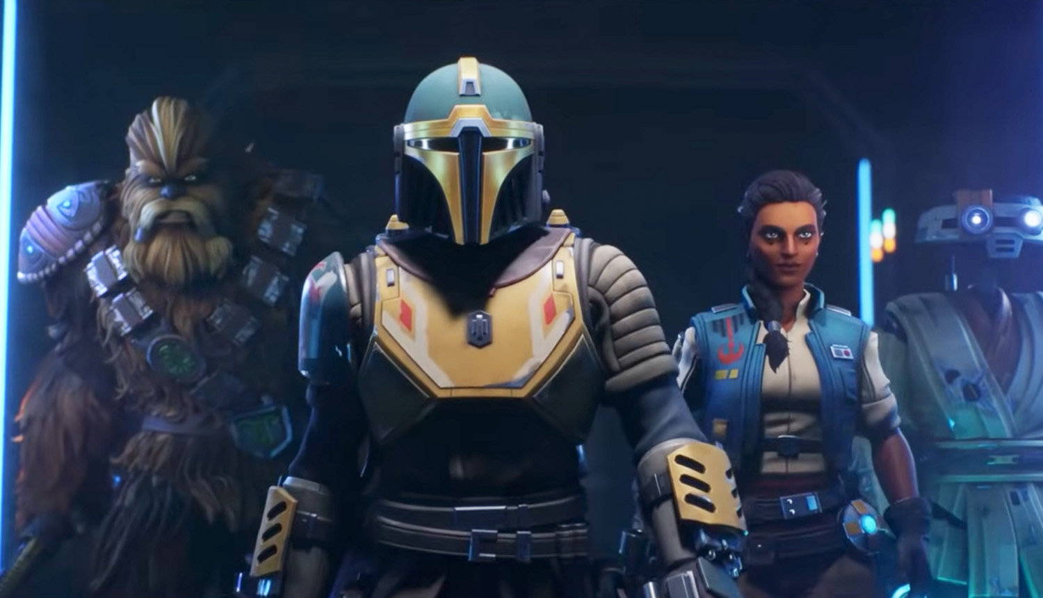 Characters in Star Wars: Hunters preparing for battle.